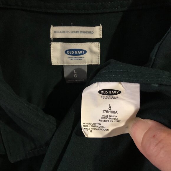 Old Navy Shirt Mens Size L Dark Green Regular Fit Coupe Standard Button Down - Picture 5 of 7